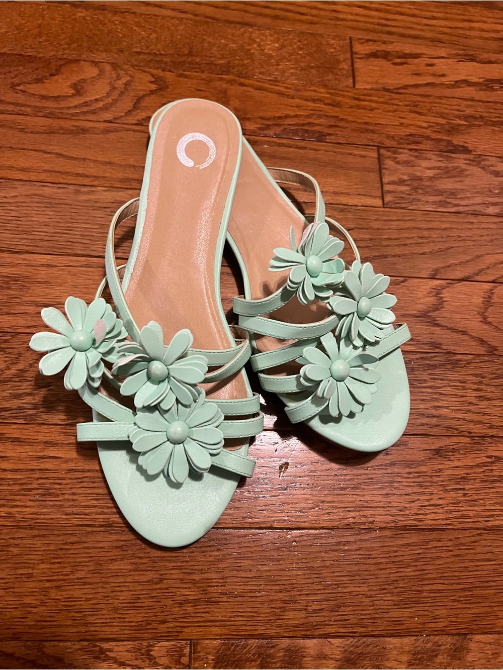 Floral Strappy Mint Slide Sandals for Women